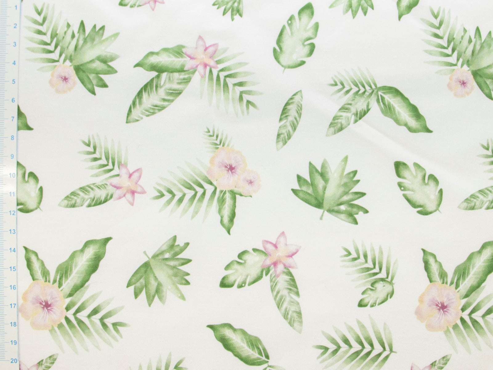 Webware Popeline Baumwolle Digitaldruck - Blätter und Blumen - weiß