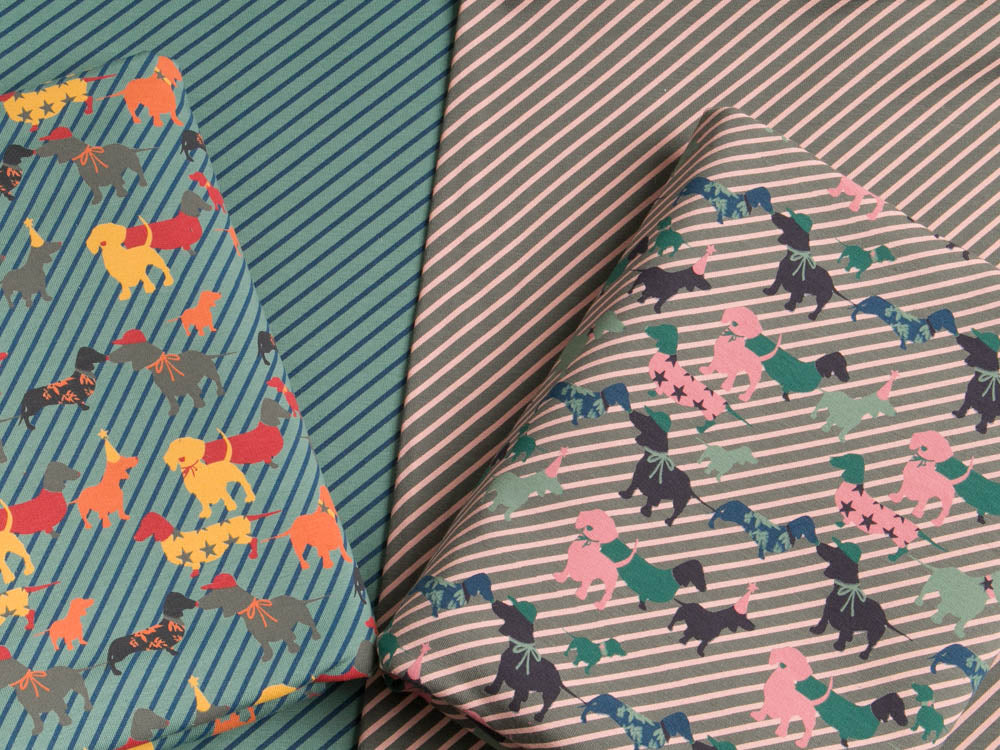 Leicht angerauter Sweat - diagonale Streifen - grau/rosa