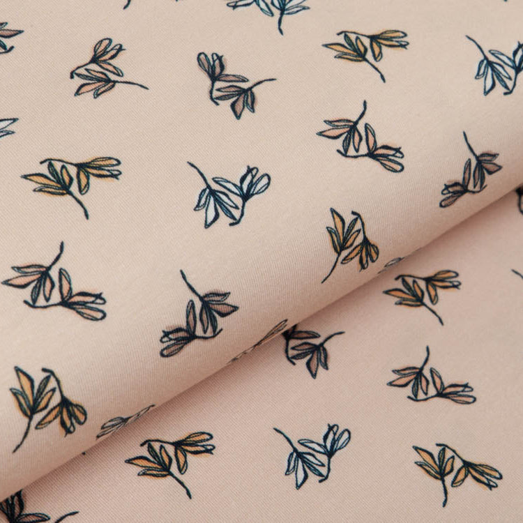 Jersey - Blätterzweige - beige