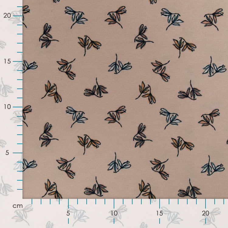 Jersey - Blätterzweige - beige