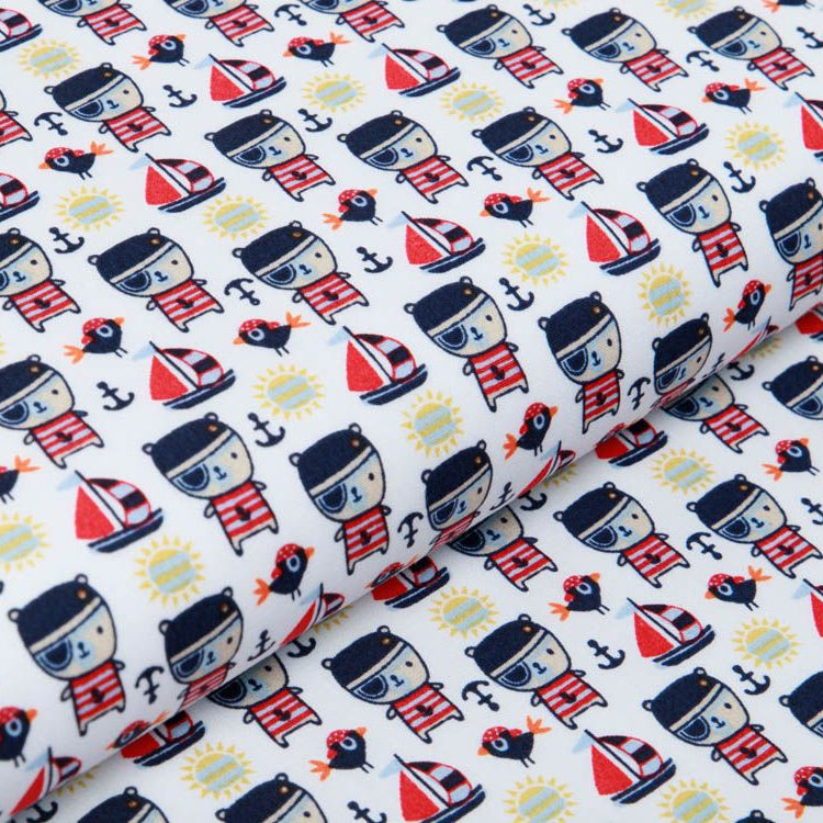 Webware Baumwolle Popeline - Piraten-Bären - wollweiß