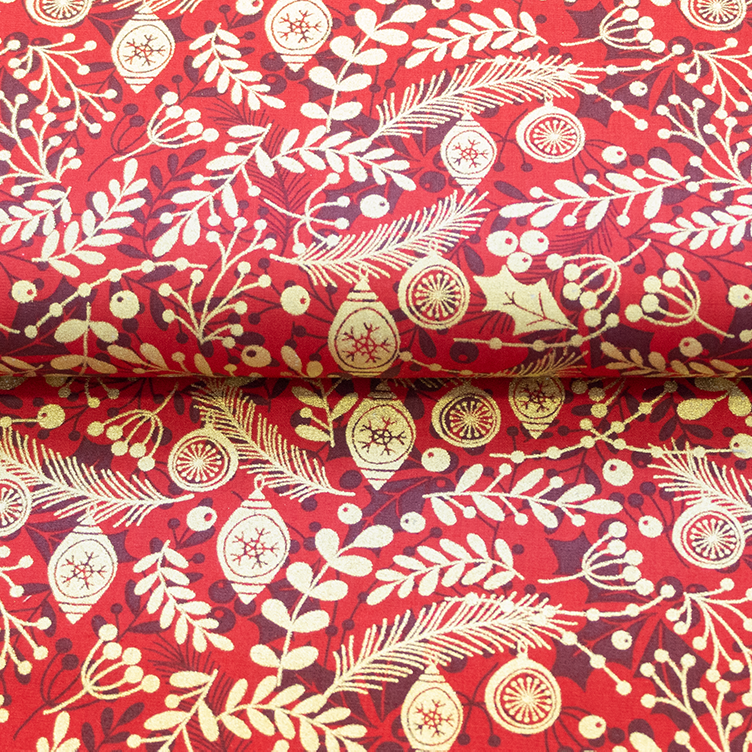 Webware Baumwolle Popeline mit Foliendruck - weihnachtliche Tannenzweige