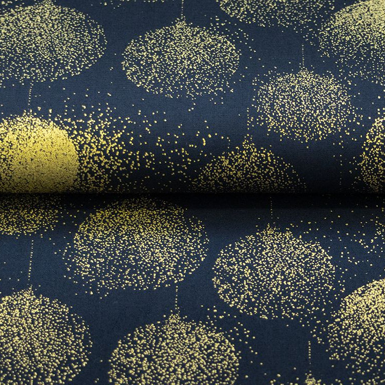 Webware Baumwolle Popeline mit Foliendruck - vergoldete Weihnachtskugeln