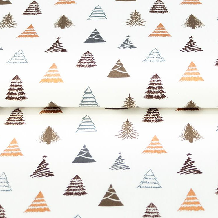 Webware Baumwolle Popeline mit Foliendruck - geschmückte Tannenbäume