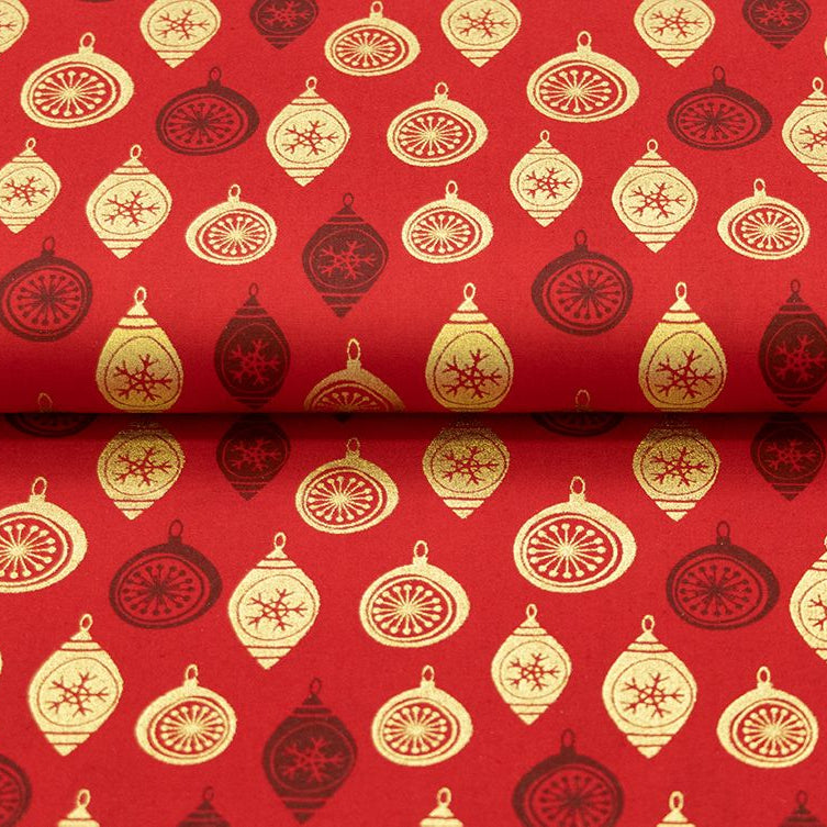 Webware Baumwolle Popeline mit Foliendruck - Weihnachtskugeln - marineblau