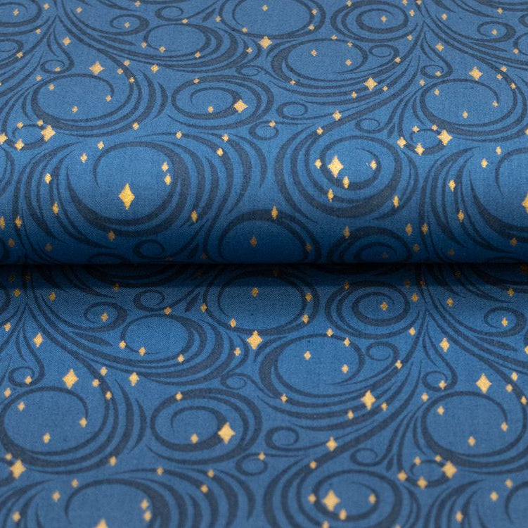 Webware Baumwolle Popeline mit Foliendruck - Weihnachtliche Ornamente und Sterne