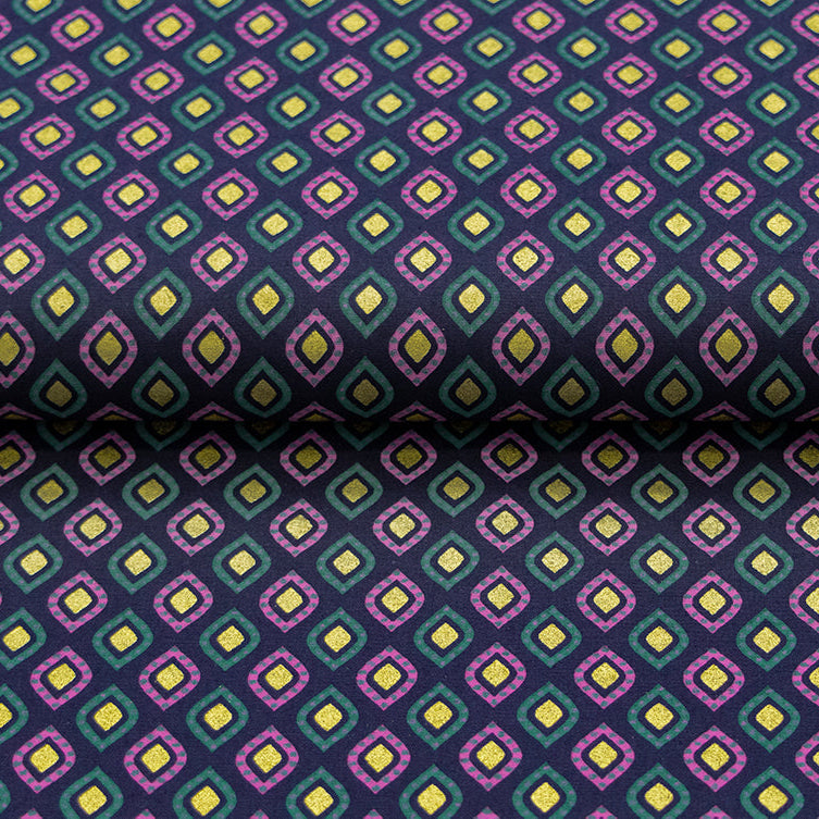 Webware Baumwolle Popeline mit Foliendruck - Weihnachtliche Rauten