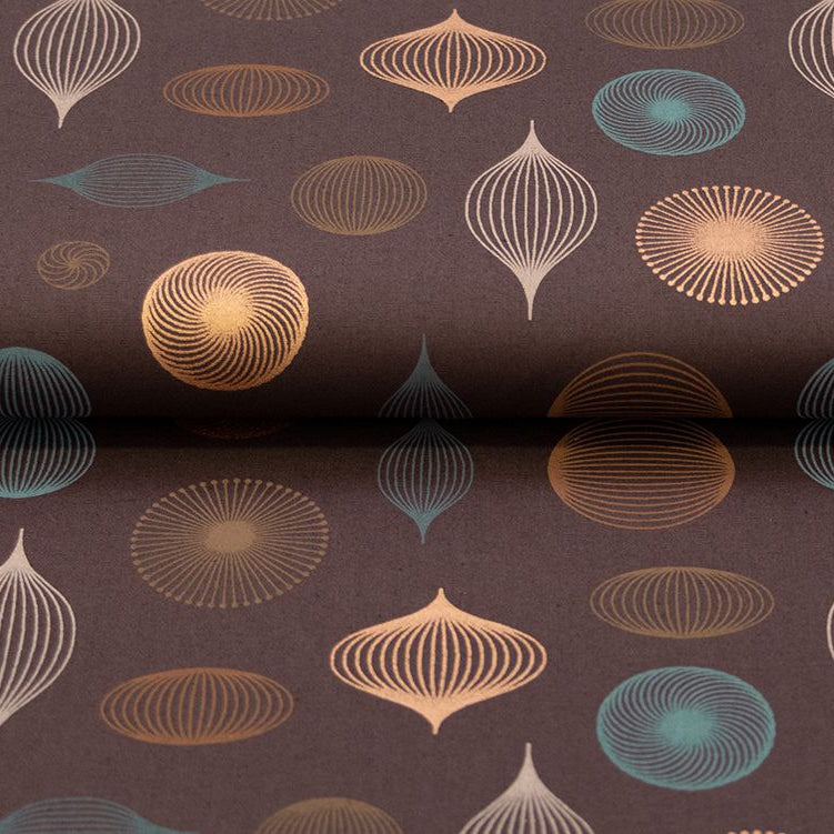 Webware Baumwolle Popeline mit Foliendruck - abstrakte Weihnachtskugeln - wollweiß