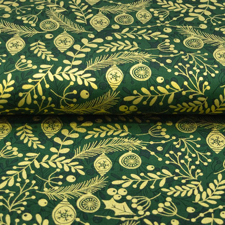 Webware Baumwolle Popeline mit Foliendruck - weihnachtliche Tannenzweige