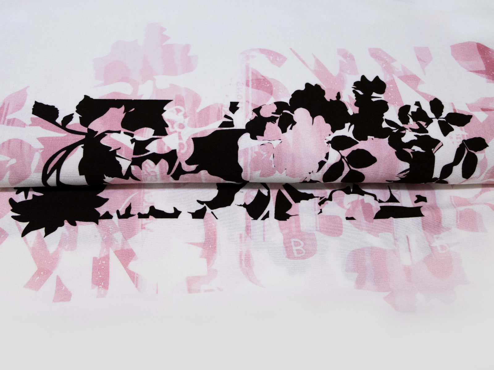 Jersey Viskose PANEL ca. 150cm x 75cm - Blumen und Schriftzüge - wollweiß/rosa