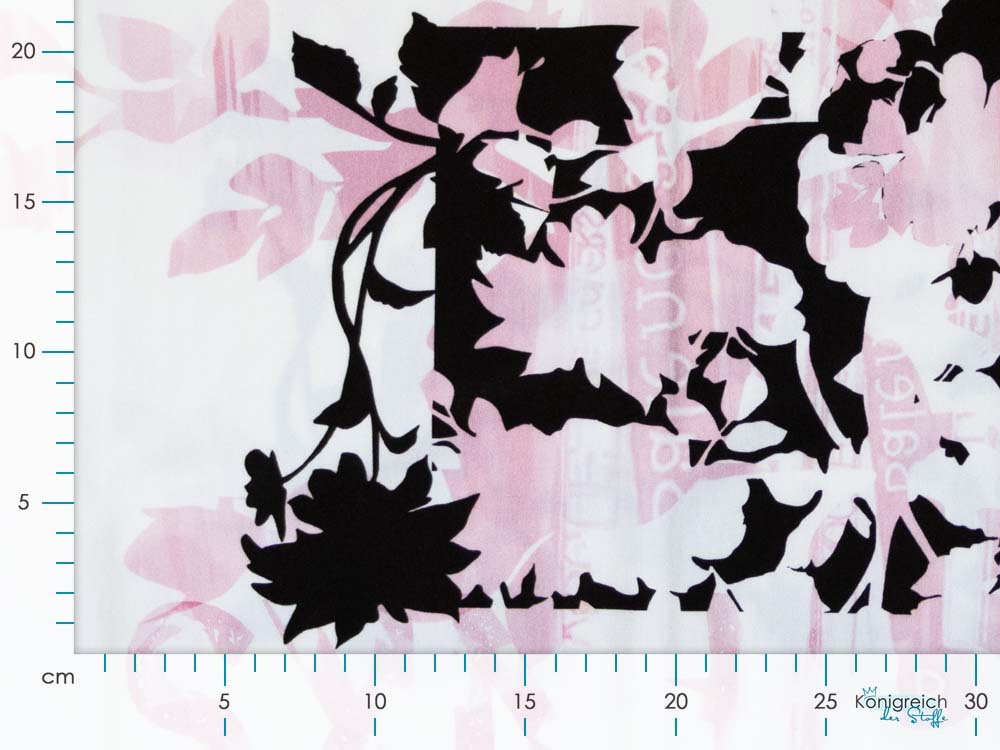 Jersey Viskose PANEL ca. 150cm x 75cm - Blumen und Schriftzüge - wollweiß/rosa