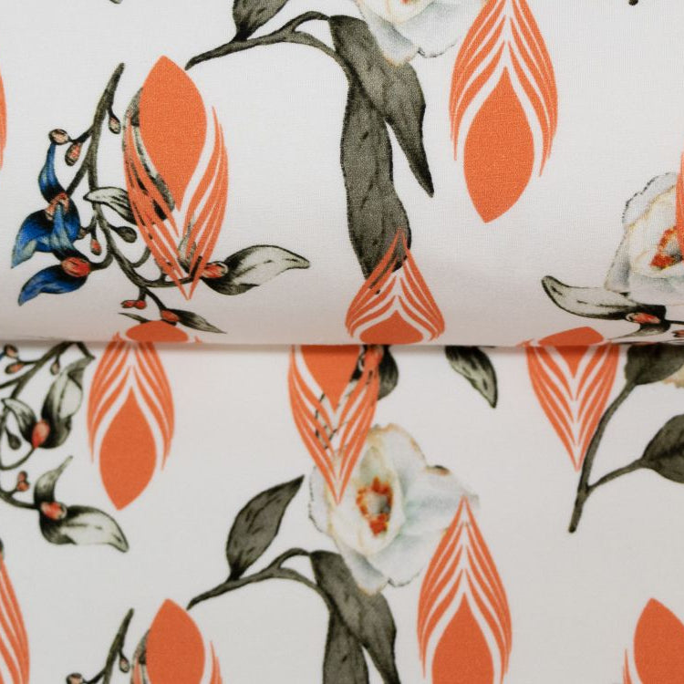 Webware Viskose - Federn und Zweige - weiß