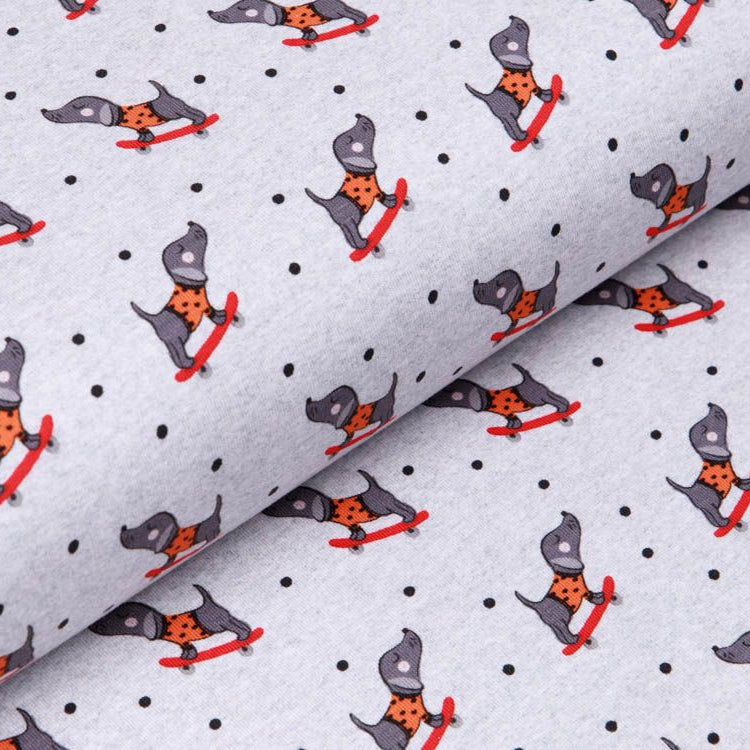 Jersey Fräulein von Julie - Hunde auf Skatboard - meliert grau