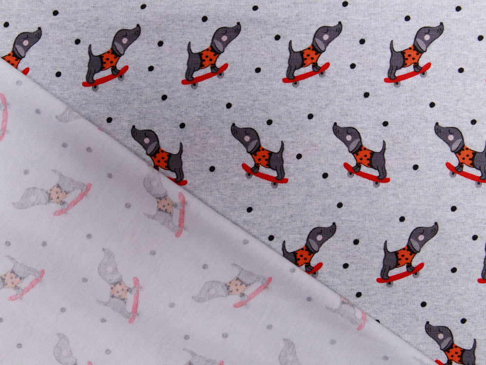 Jersey Fräulein von Julie - Hunde auf Skatboard - meliert grau