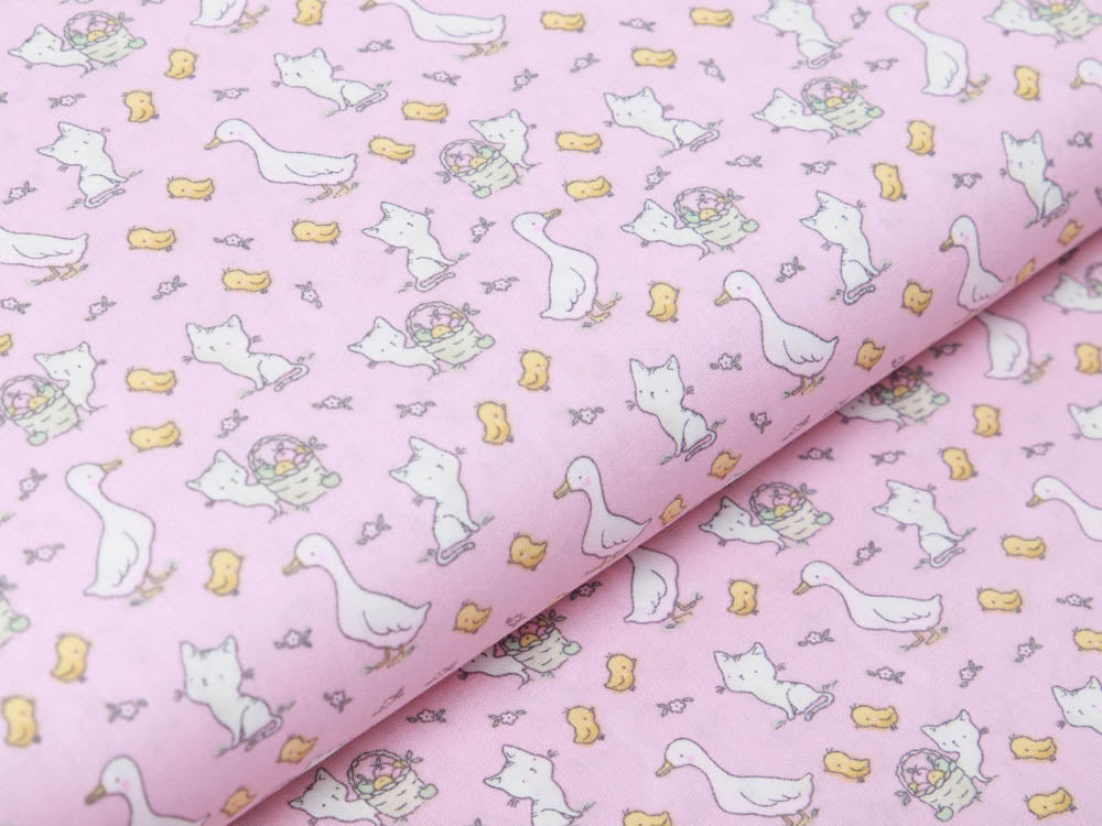Webware Baumwolle Popeline - Gänse und Katzen