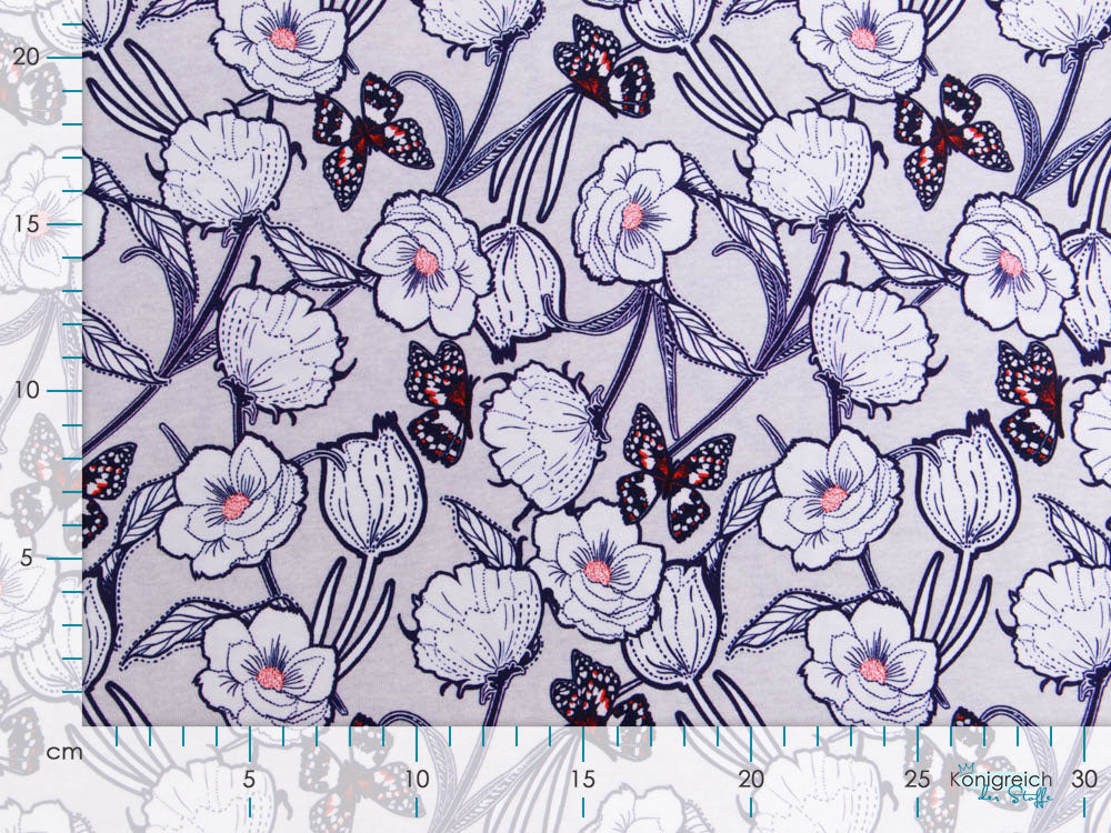 Jersey Fräulein von Julie - Mohnblumen und Schmetterlinge - beige