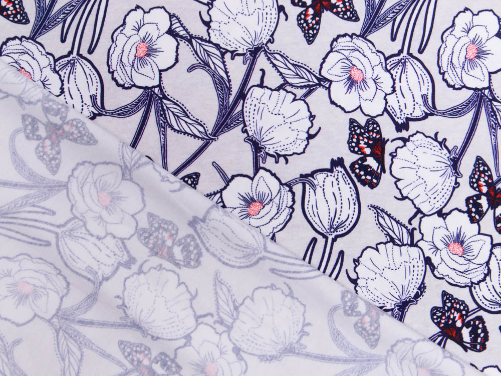 Jersey Fräulein von Julie - Mohnblumen und Schmetterlinge - beige