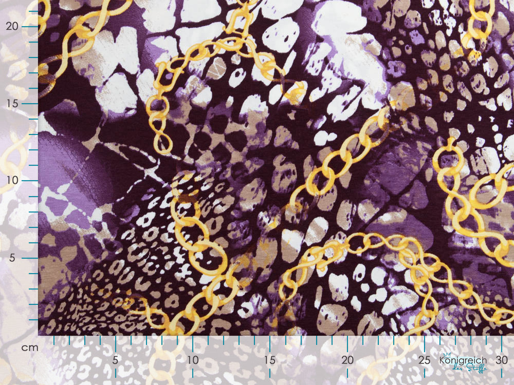 Jersey Viskose Digitaldruck Stenzo - Ketten auf Animalprint - lila