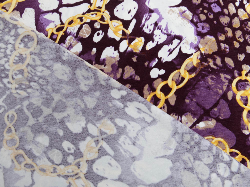 Jersey Viskose Digitaldruck Stenzo - Ketten auf Animalprint - lila