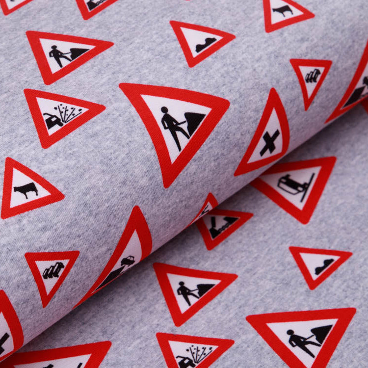 Sweat French Terry - Gefahrenschilder - Meliert - Grau