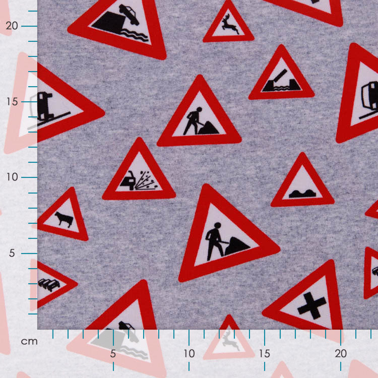 Sweat French Terry - Gefahrenschilder - Meliert - Grau