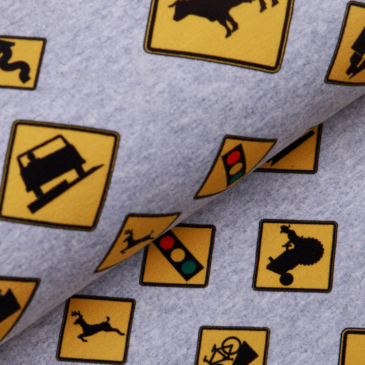 Sweat French Terry - Gelbe Straßenschilder - Meliert - Grau