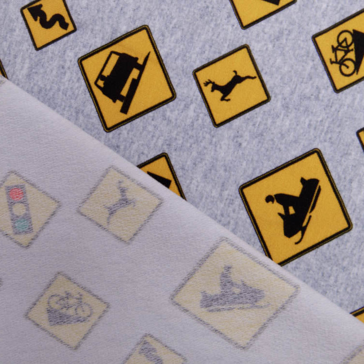 Sweat French Terry - Gelbe Straßenschilder - Meliert - Grau