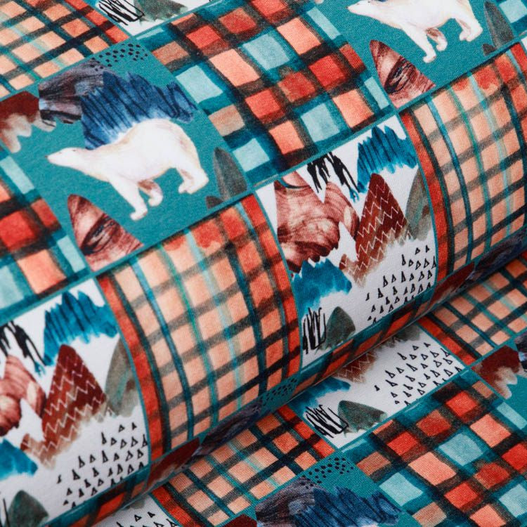 French Terry Digitaldruck Stenzo - Eisbären auf Karomuster