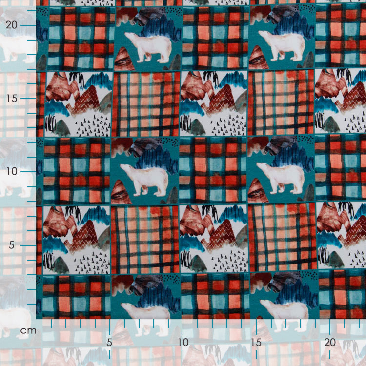 French Terry Digitaldruck Stenzo - Eisbären auf Karomuster