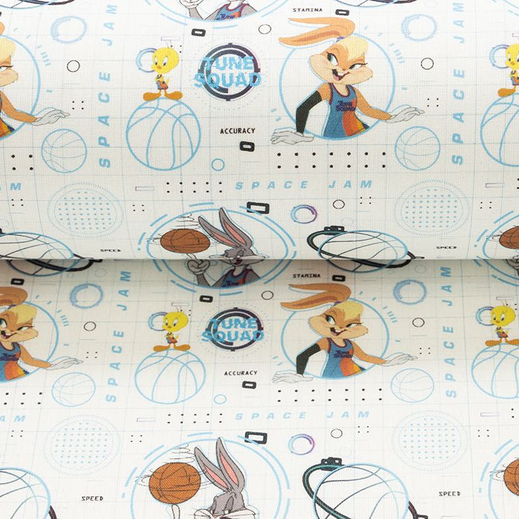 Webware Baumwolle Popeline Digitaldruck Looney Tunes - Space Jam - weiß