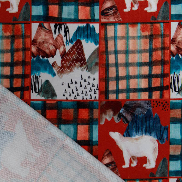 French Terry Digitaldruck Stenzo - Eisbären auf Karomuster