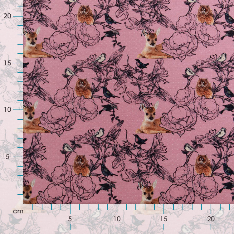 Sweat French Terry Digitaldruck Stenzo - Rehe und Blumen - altrosa