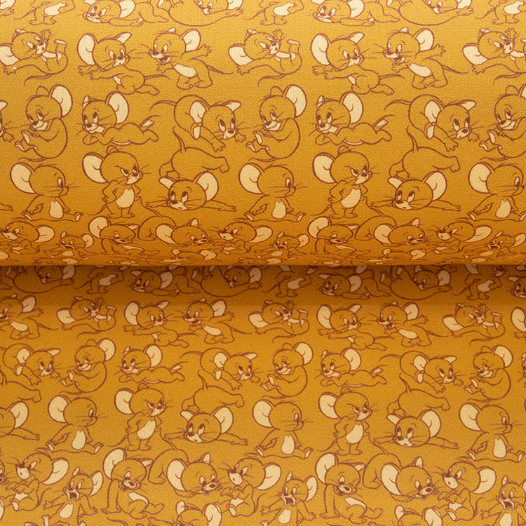 Webware Baumwolle Popeline Digitaldruck Tom And Jerry - Jerry auf der Flucht - ocker
