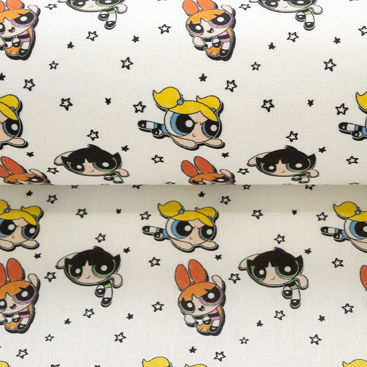 Webware Baumwolle Popeline Digitaldruck Powerpuff Girls - Blossom, Bubbles und Buttercup - weiß
