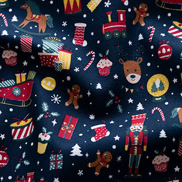 Webware Popeline Baumwolle Weihnachten - Weihnachtsgeschenke - Dunkelblau