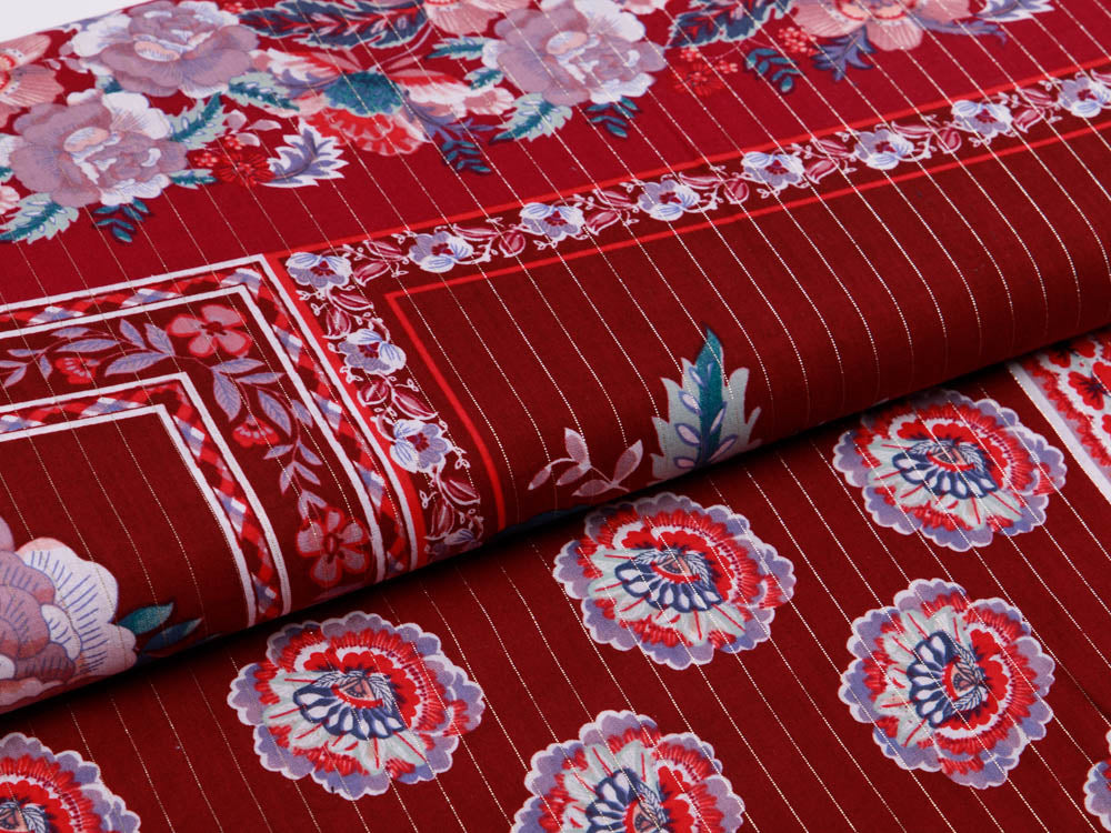 Webware Baumwolle mit Glitzer Milliblu´s PANEL 80 x 135 cm - Blumen - beere
