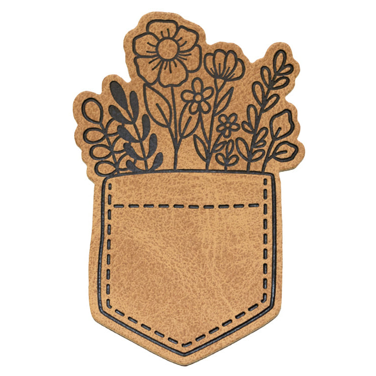 Jessy Sewing Kunstleder-Label mit aufgedruckter Nähnaht - "Flowerpocket" - braun