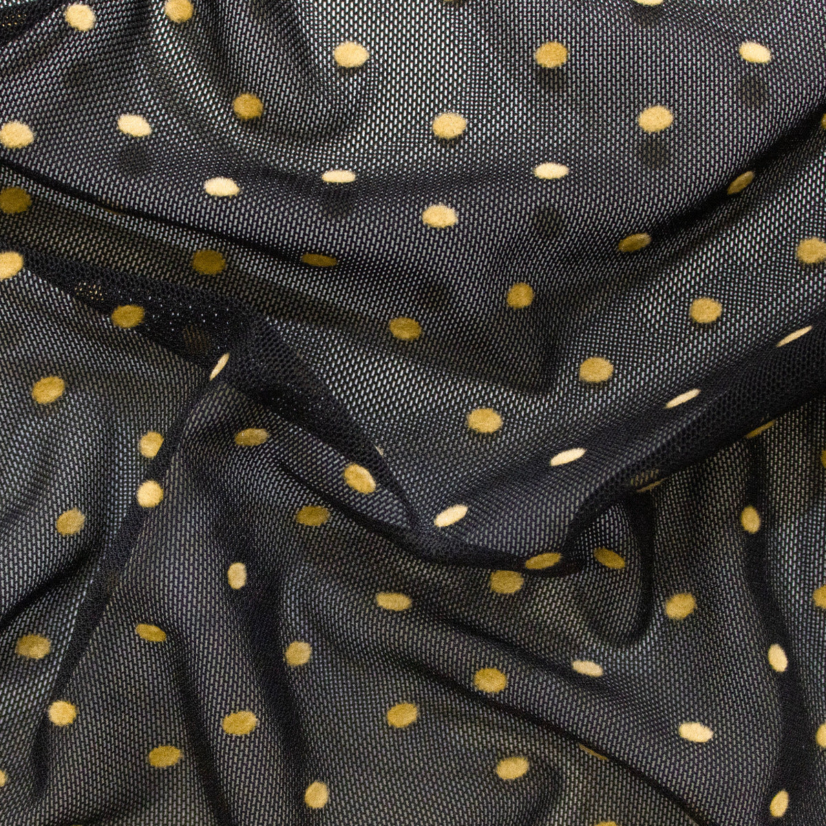 Mesh dehnbar beflockt - Pünktchen - schwarz - gelb