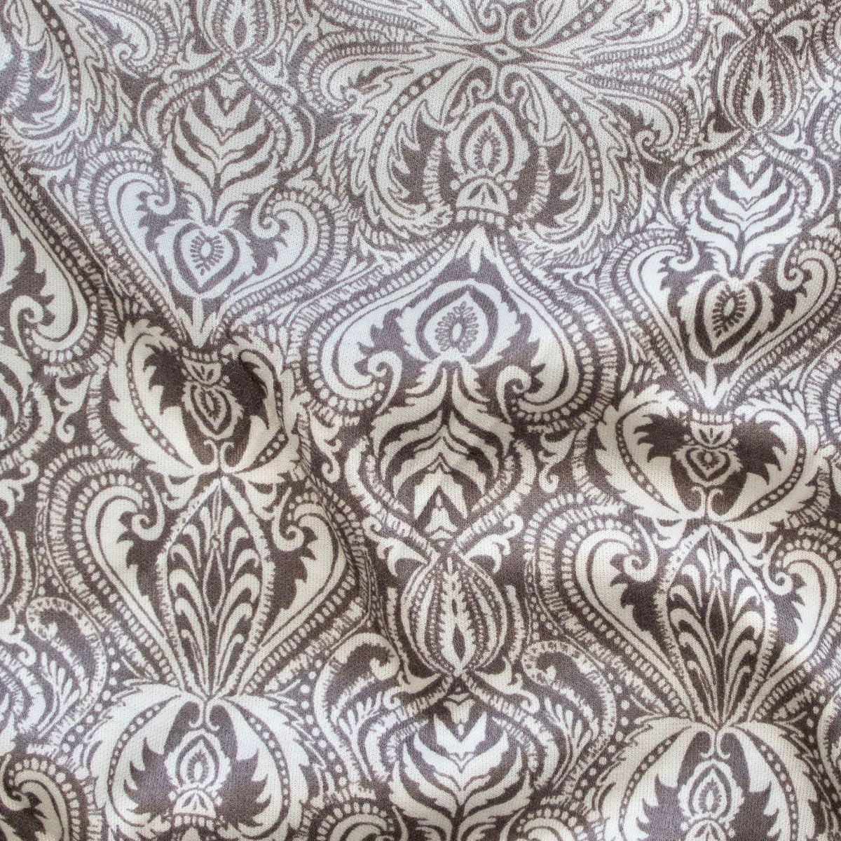 Leichtfallender Interlock - verschnörkelte Ornamente - wollweiß/braun