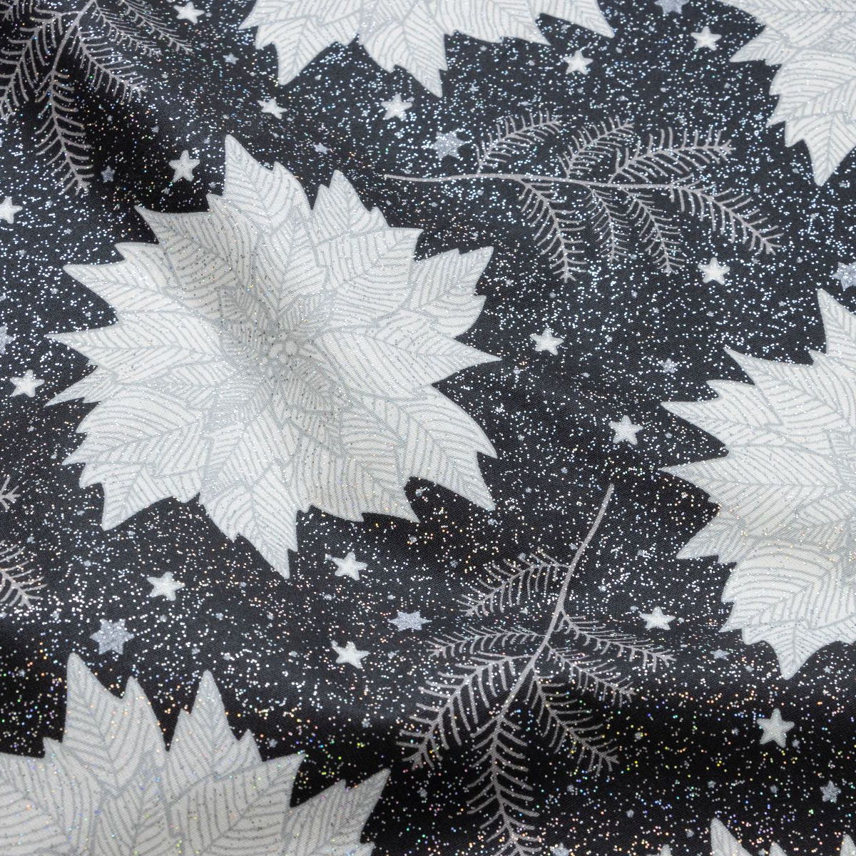 Beschichtete Webware mit Glitzer - funkelnde Weihnachtssterne - anthrazit