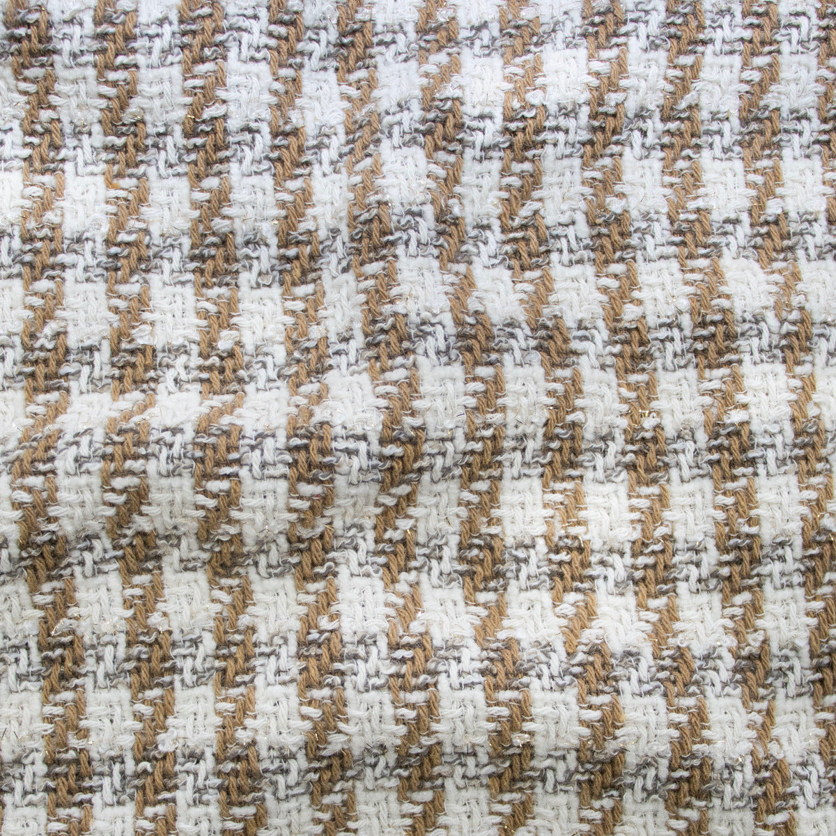 Tweed Mantelstoff - Hahnentritt Karo mit Glitzer - wollweiß