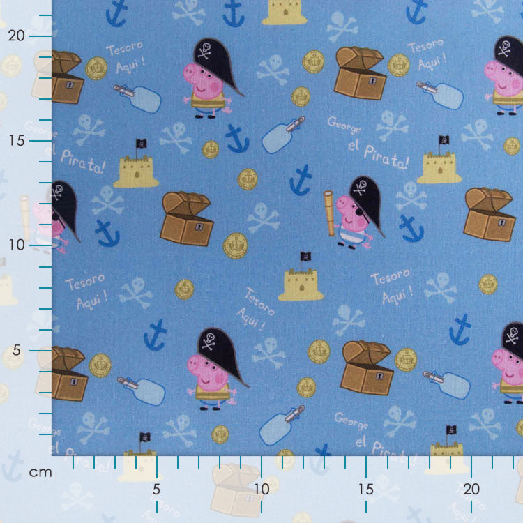 Webware Baumwolle Popeline - Peppa Pig auf Schatzsuche - blau