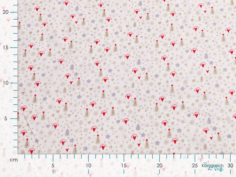 Webware Baumwolle Popeline mit Foliendruck - Weihnachtsbäume und Sterne