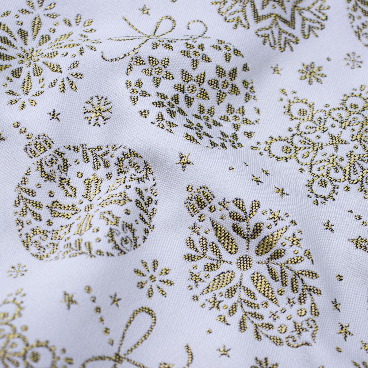 Jacquard Gobelin Dekostoff mit Glitzer in Leinenoptik - Weihnachtskugeln - ecru