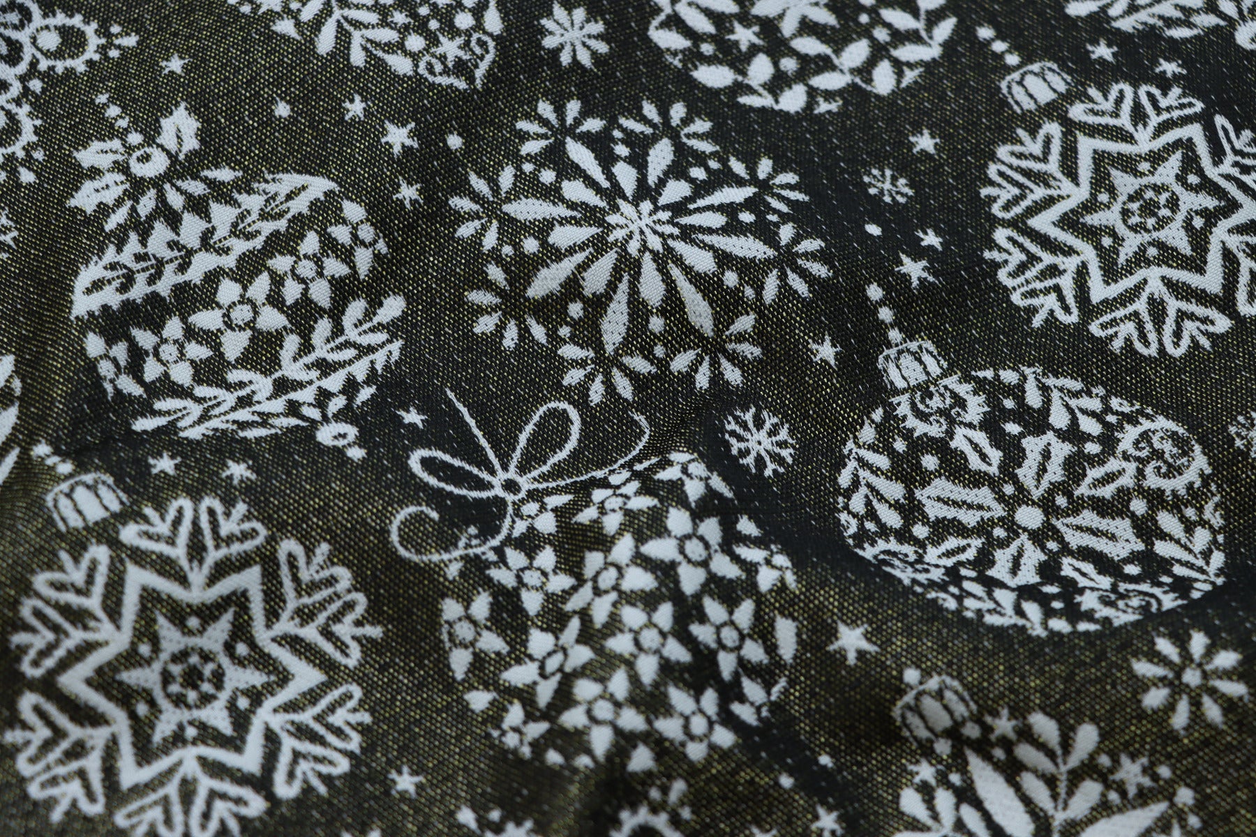 Jacquard Gobelin Dekostoff mit Glitzer in Leinenoptik - Weihnachtskugeln - ecru