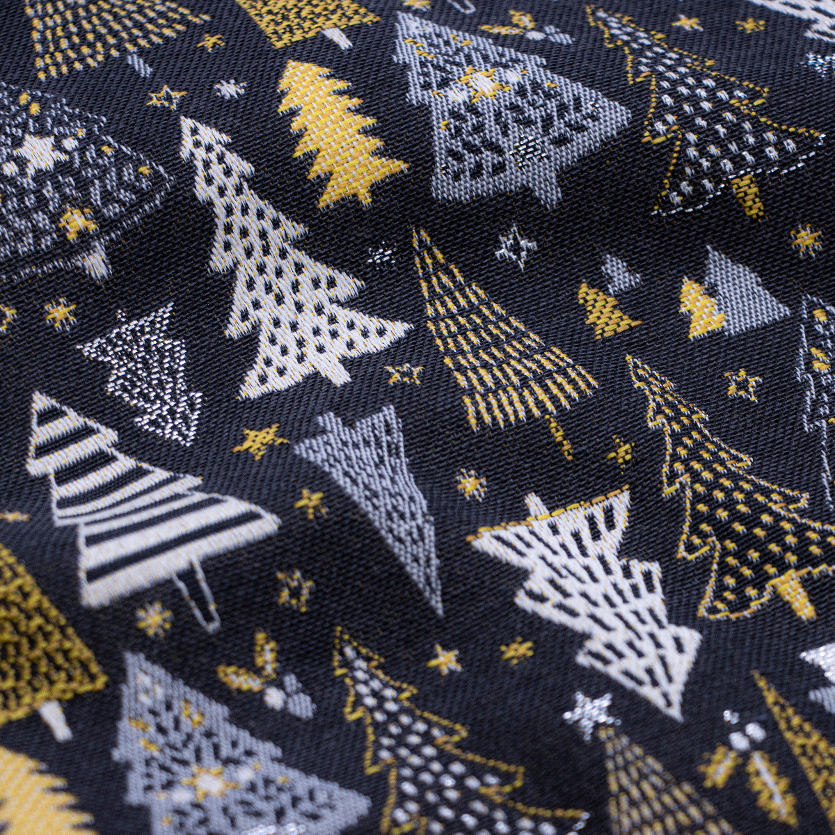 Jacquard Gobelin Dekostoff mit Glitzer in Leinenoptik - Weihnachtsbäume - anthrazit