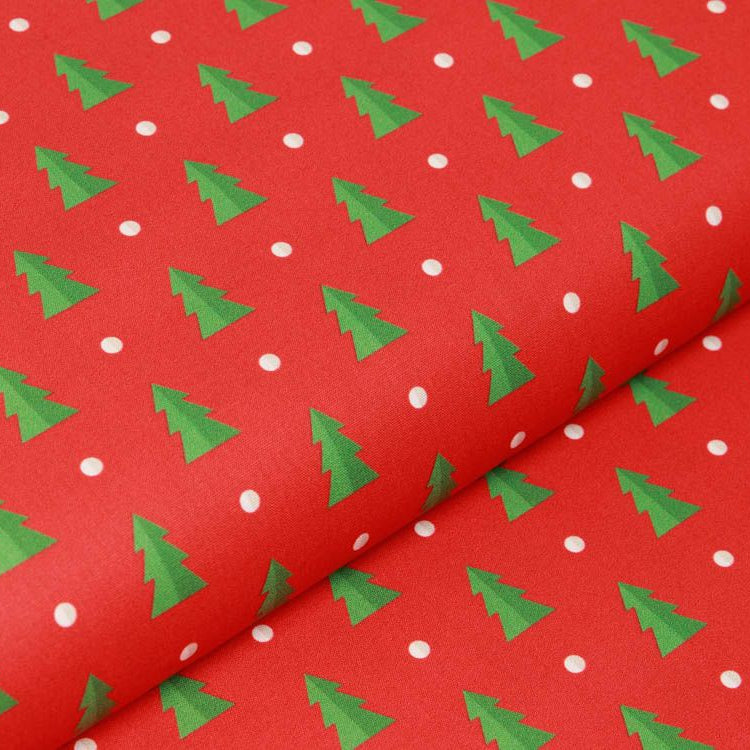 Webware Baumwolle Swafing Noel - Weihnachtsbäume auf Punkten - Rot