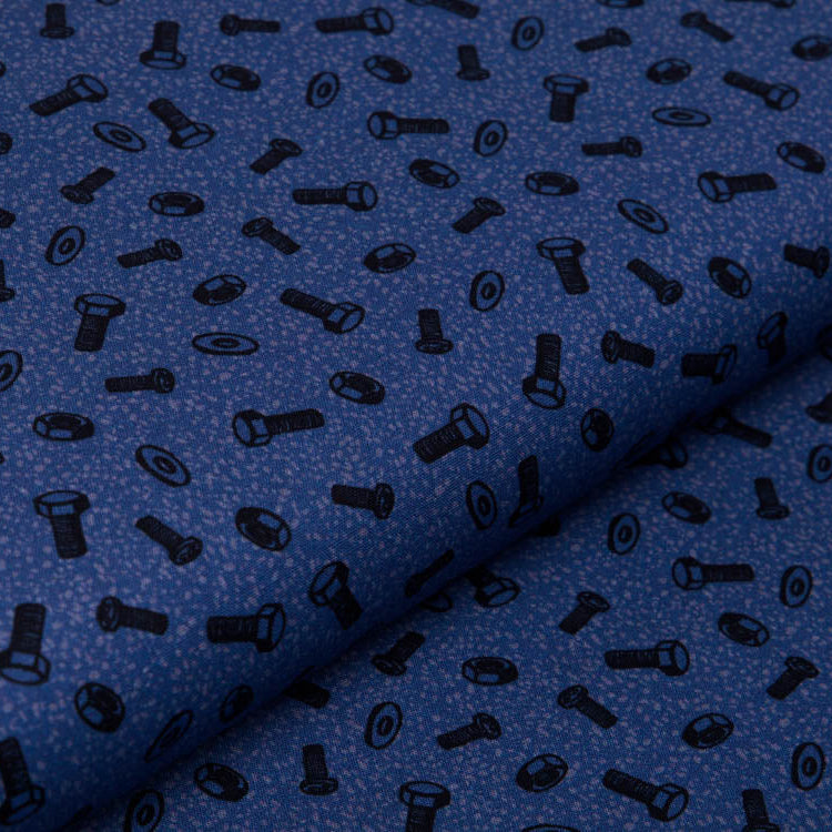 Webware Baumwolle Swafing Happy Metal by Steinbeck - Schrauben und Muttern - jeansblau