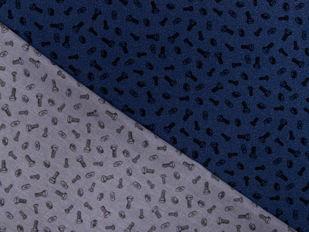 Webware Baumwolle Swafing Happy Metal by Steinbeck - Schrauben und Muttern - jeansblau