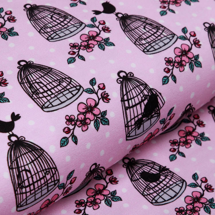 Jersey Swafing Valerie Papillon by Steinbeck - Vogelkäfige auf Punkte - rosa